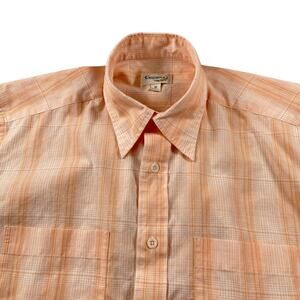 Crocodile Shirt Men Medium Orange Plaid Lightweight Cotton Blend Hong Kong Brand